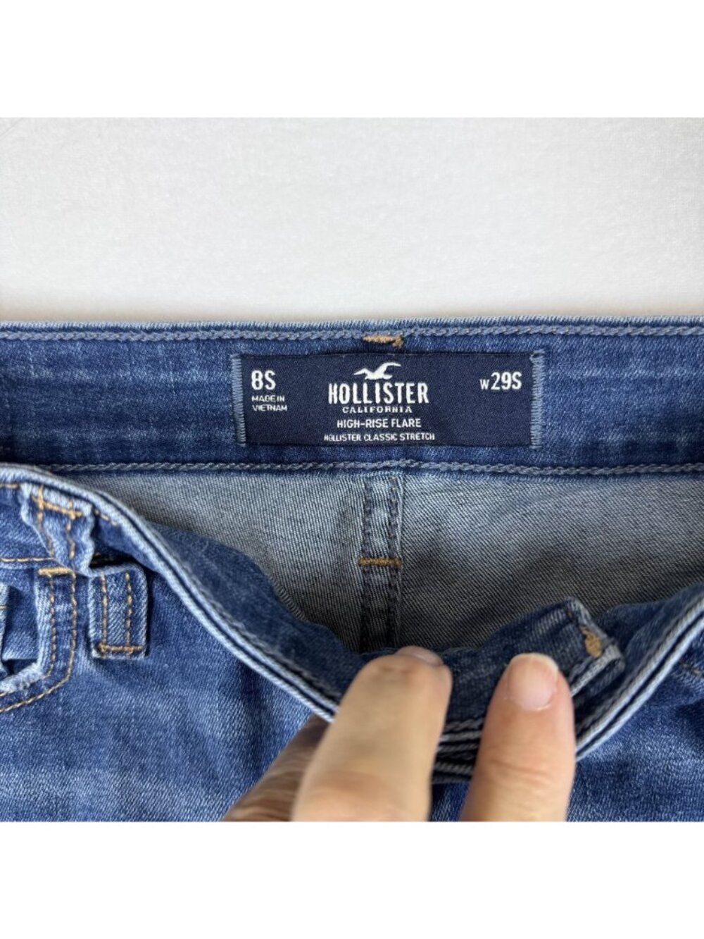 Hollister High-Rise Flare Jeans Womens Size 8S Classic Stretch Blue Denim Y2K - Picture 7 of 10